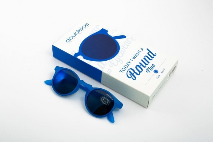 DOUBLEICE Ronde fluo blauwe zonnebril