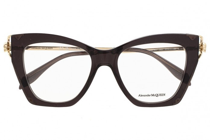 Óculos ALEXANDER MCQUEEN AM0376O 002 Cinza Escuro Ouro 2024