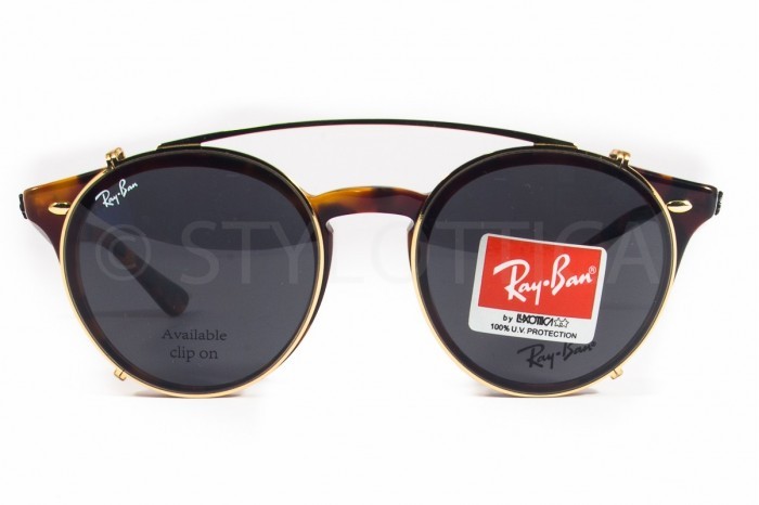 Harmonious refer exotic Clip On Ray Ban RB 2180-c 2500/71. Accessory clips on 49-21 Metal gold  color with sun glasses with lenses compatible RB 2180V